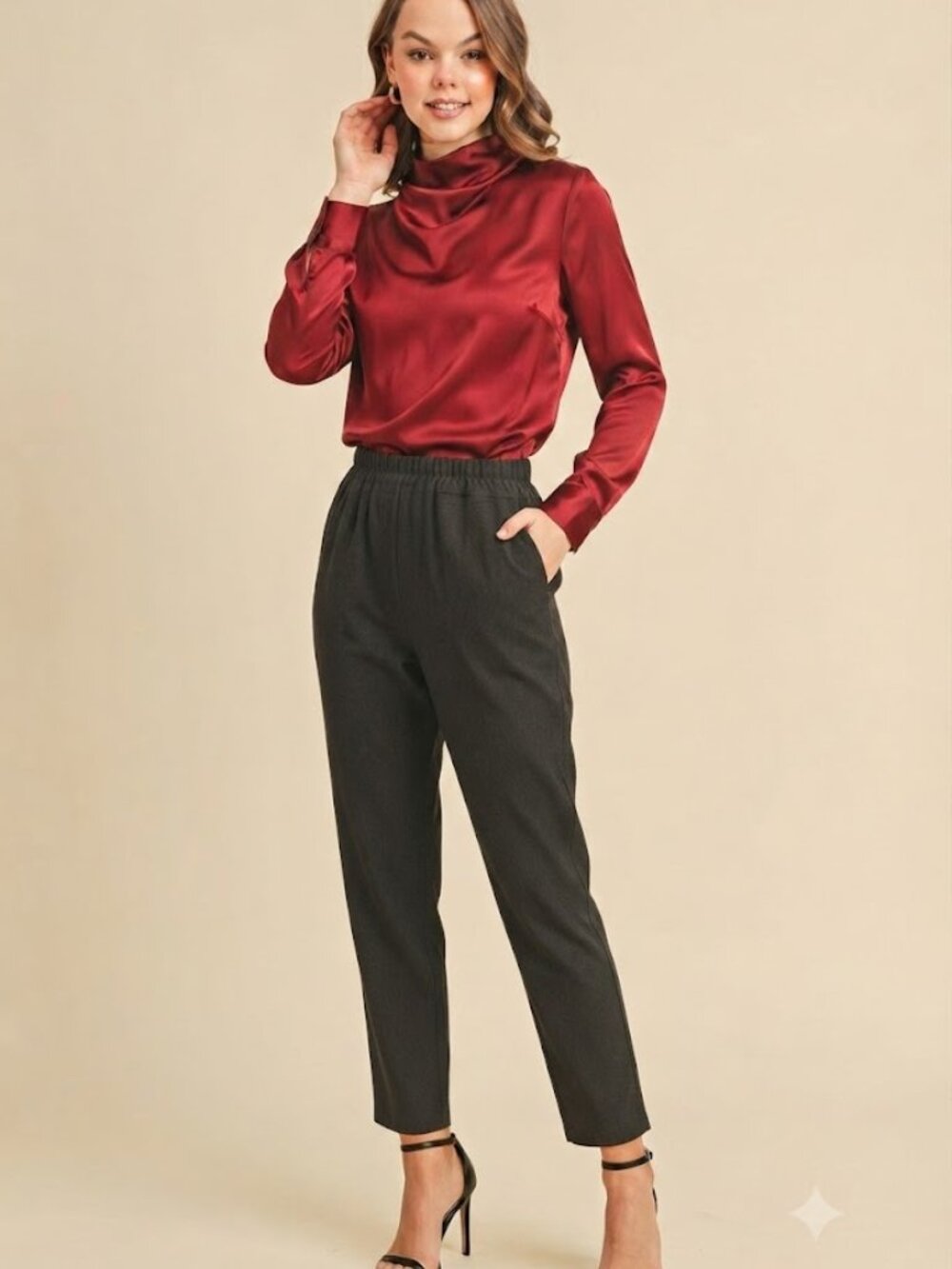 If She Loves Flowy Black Pants Wide Leg Elastic Waist Black Small Petite